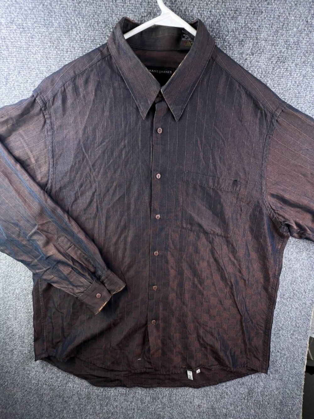 Jhane Barnes Mens XL Brown Long Sleeve Silk Rayon Striped Button Up Shirt Adult